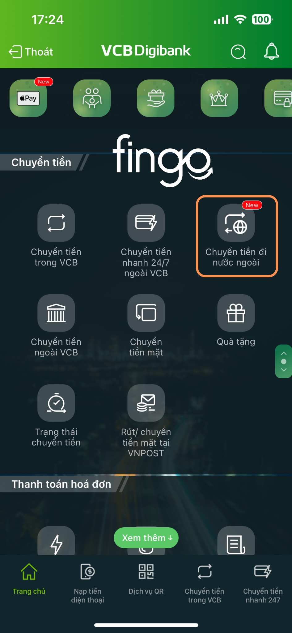 Cách chuyển tiền đi nước ngoài Vietcombank bước 1