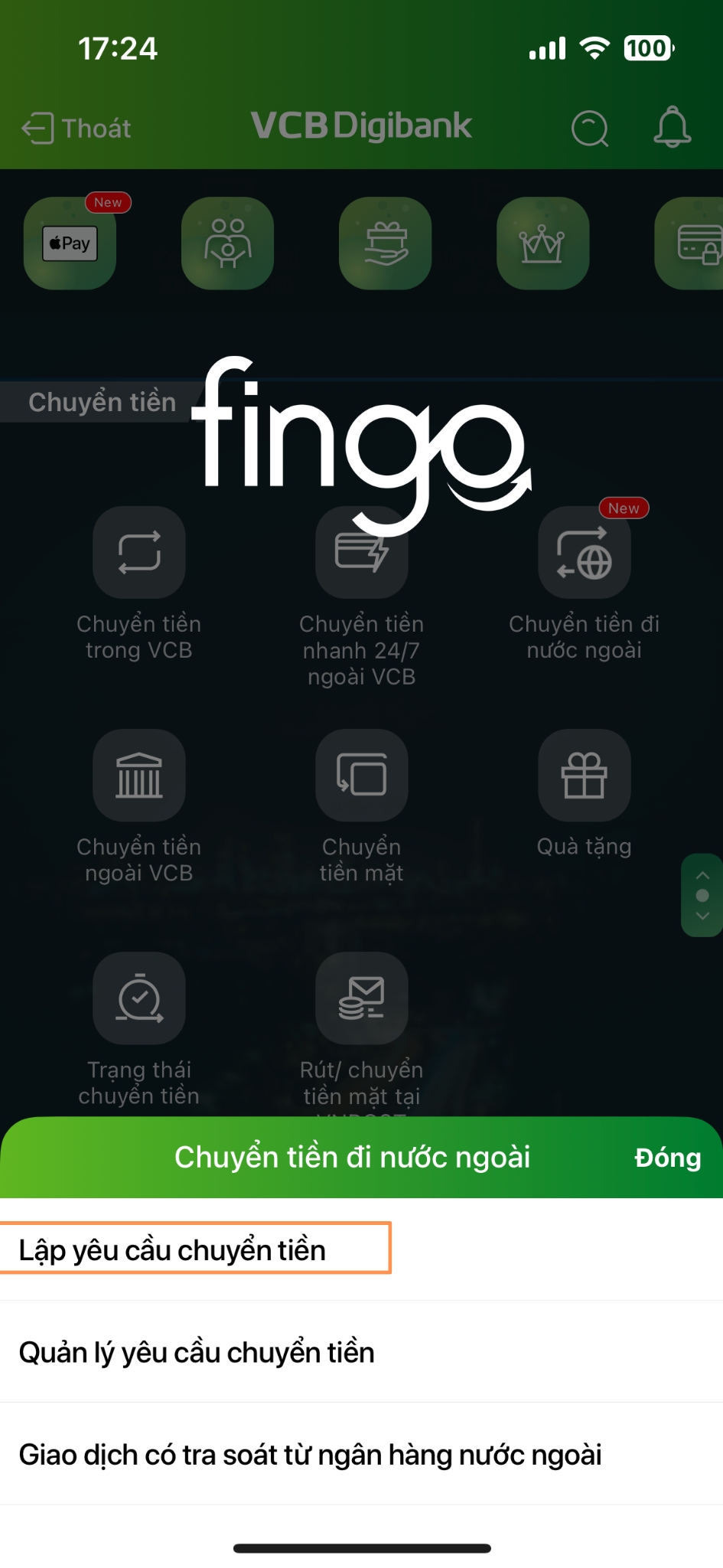 Cách chuyển tiền đi nước ngoài Vietcombank bước 2