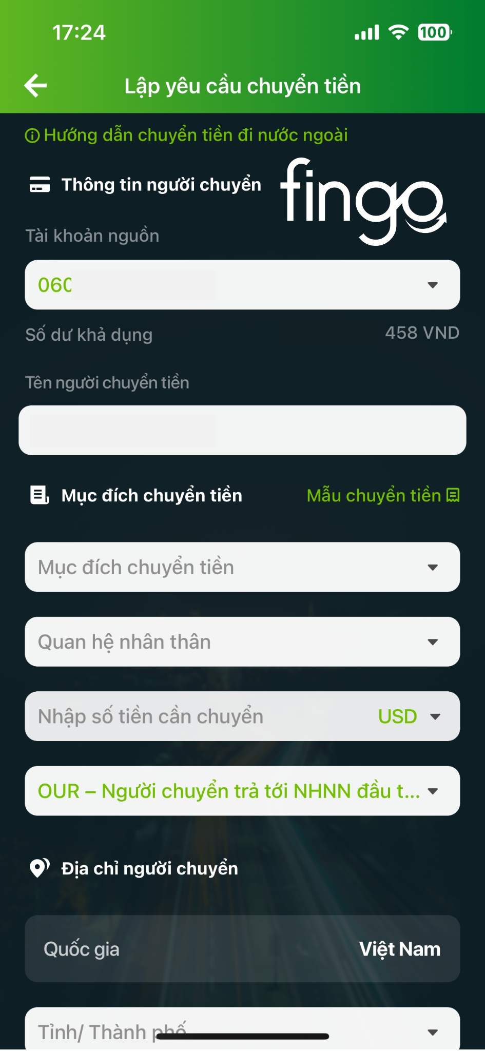 Cách chuyển tiền đi nước ngoài Vietcombank bước 3