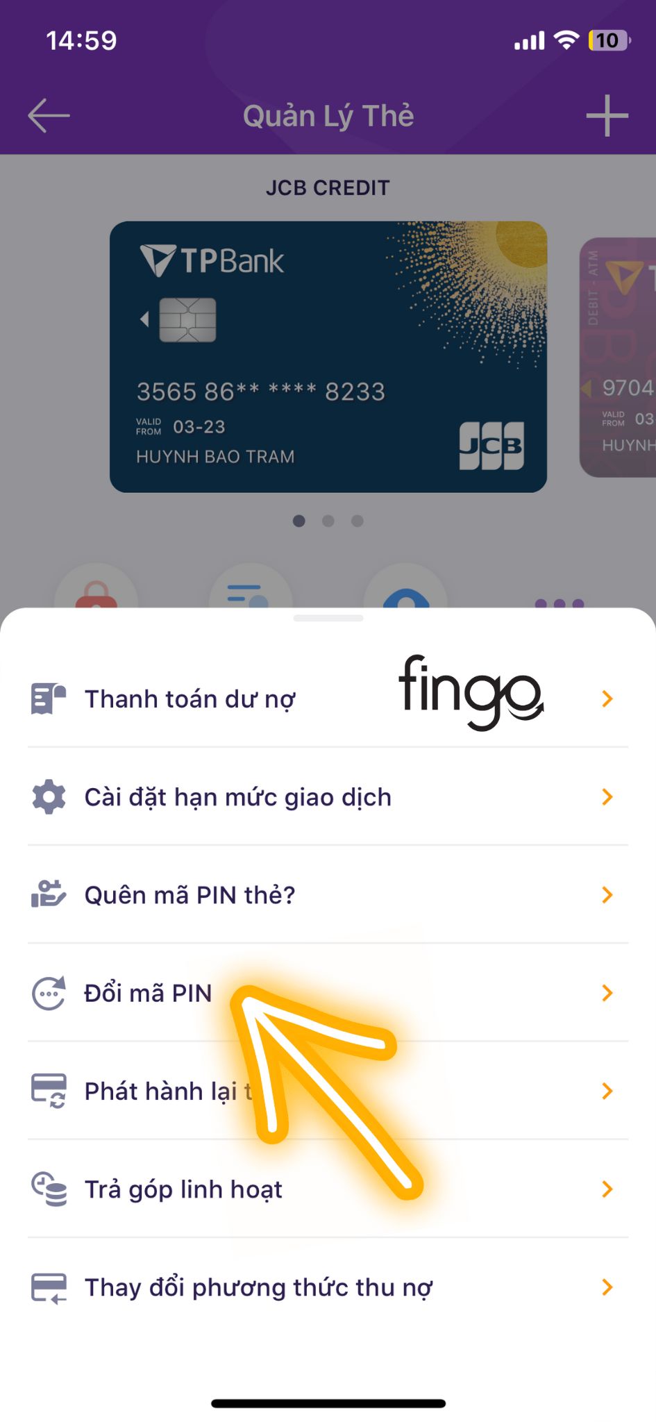 Cách đổi mã PIN TPBank online bước 3