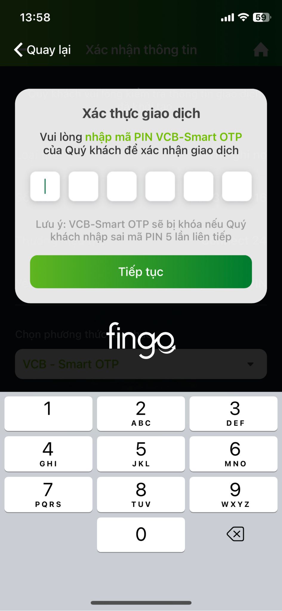 Cách đổi mã PIN Vietcombank bước 5
