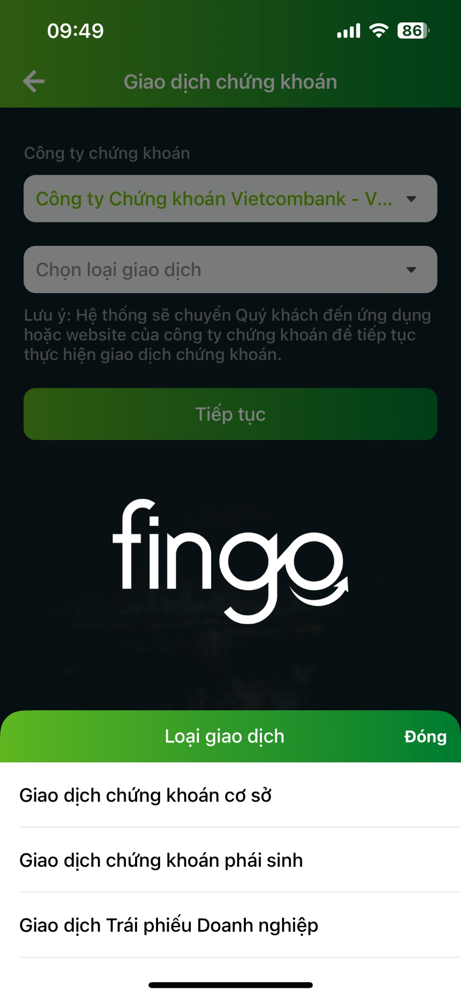 Cách nộp tiền chứng khoán bước 3