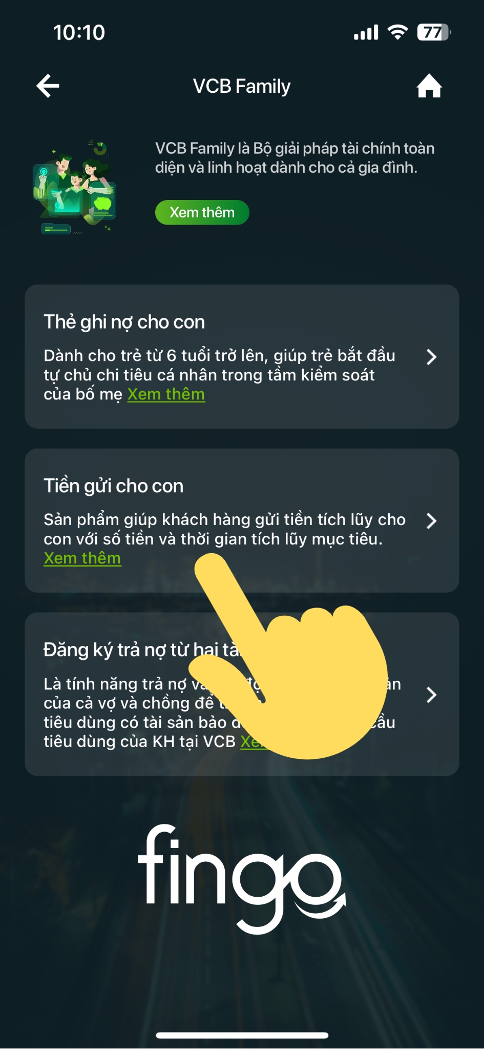 Cách gửi tiền gửi cho con Vietcombank bước 2
