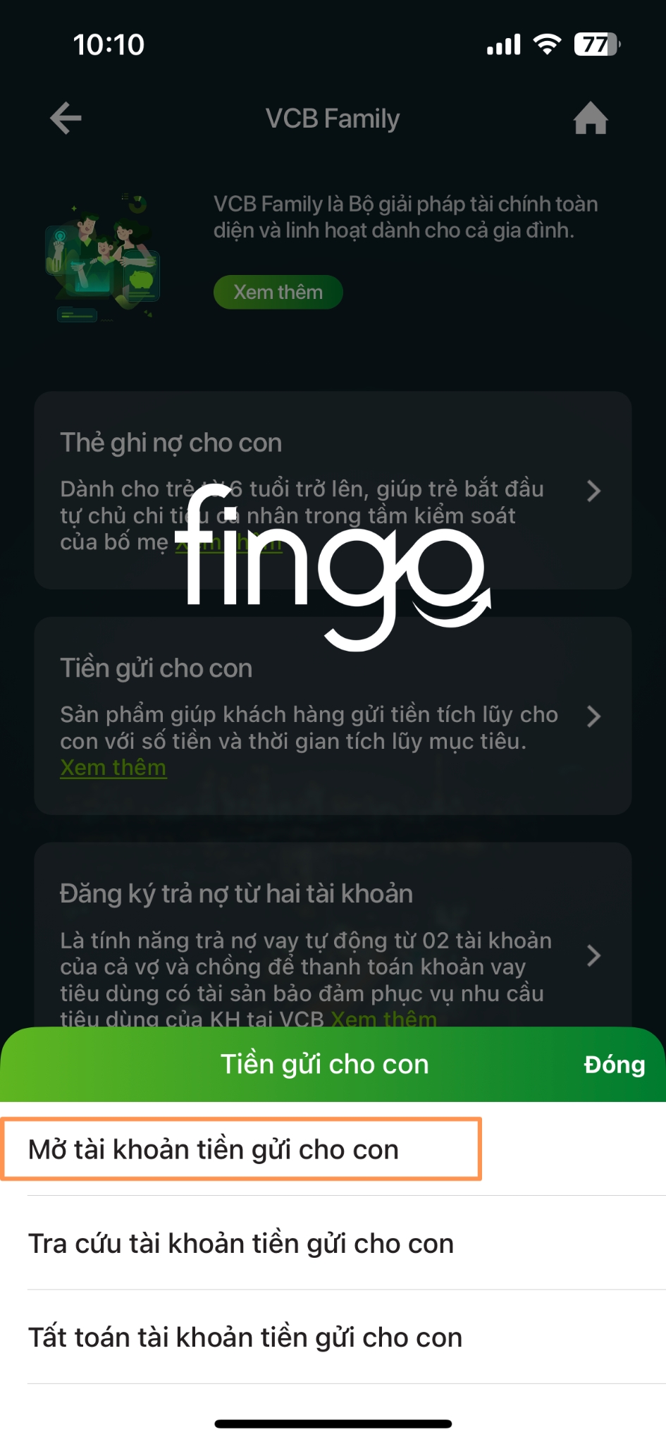 Cách gửi tiền gửi cho con Vietcombank bước 3