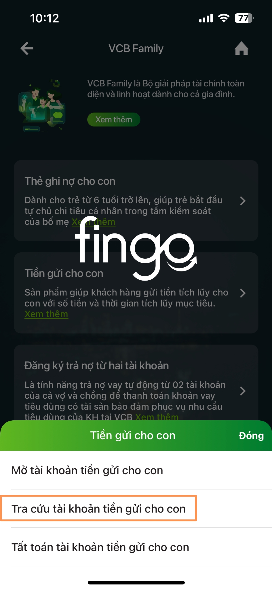 Cách gửi tiền gửi cho con Vietcombank bước 5