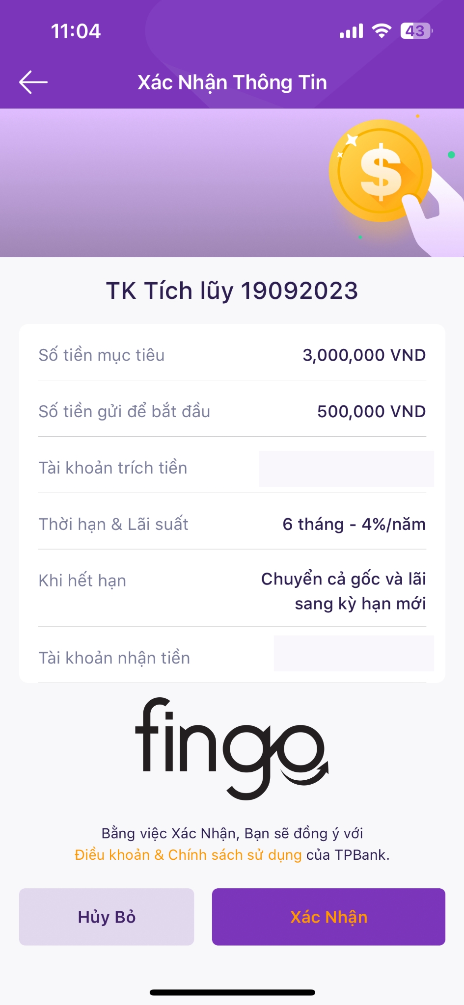 Cách gửi tiết kiệm gửi góp TPBank bước 6