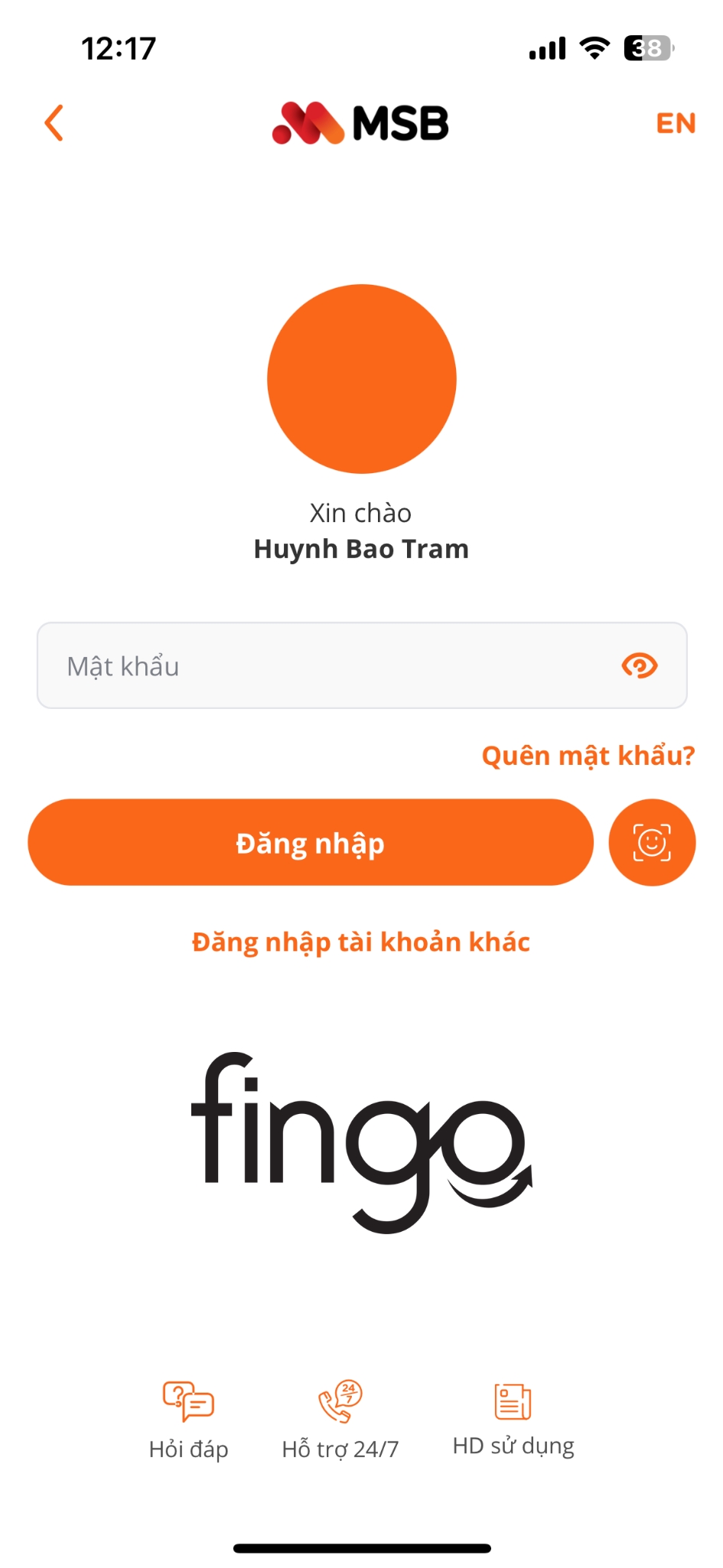Cách lấy lại mật khẩu MSB mBank bước 1