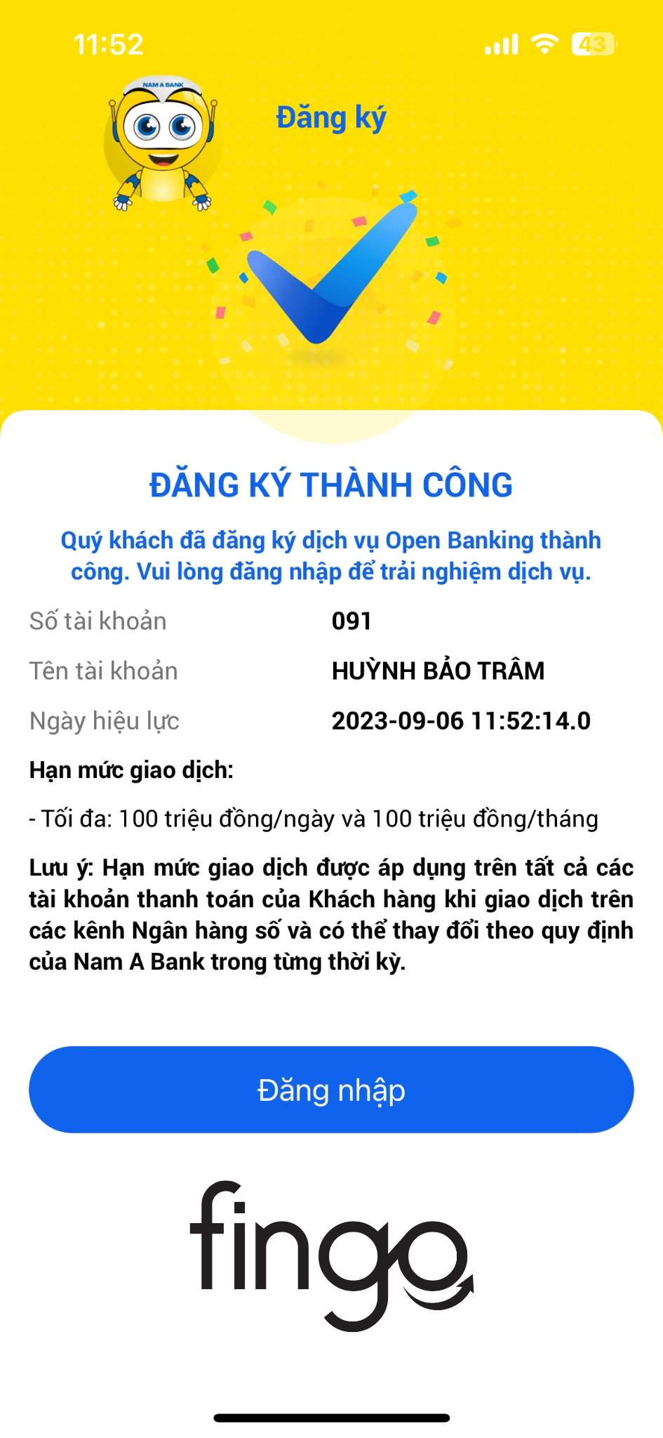 Cách mở tài khoản Nam A Bank online bước 10