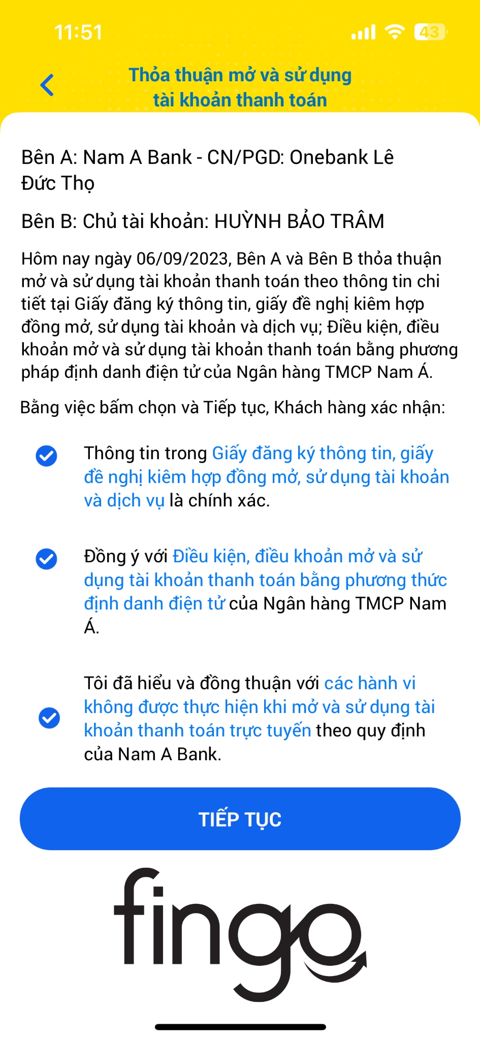 Cách mở tài khoản Nam A Bank online bước 8