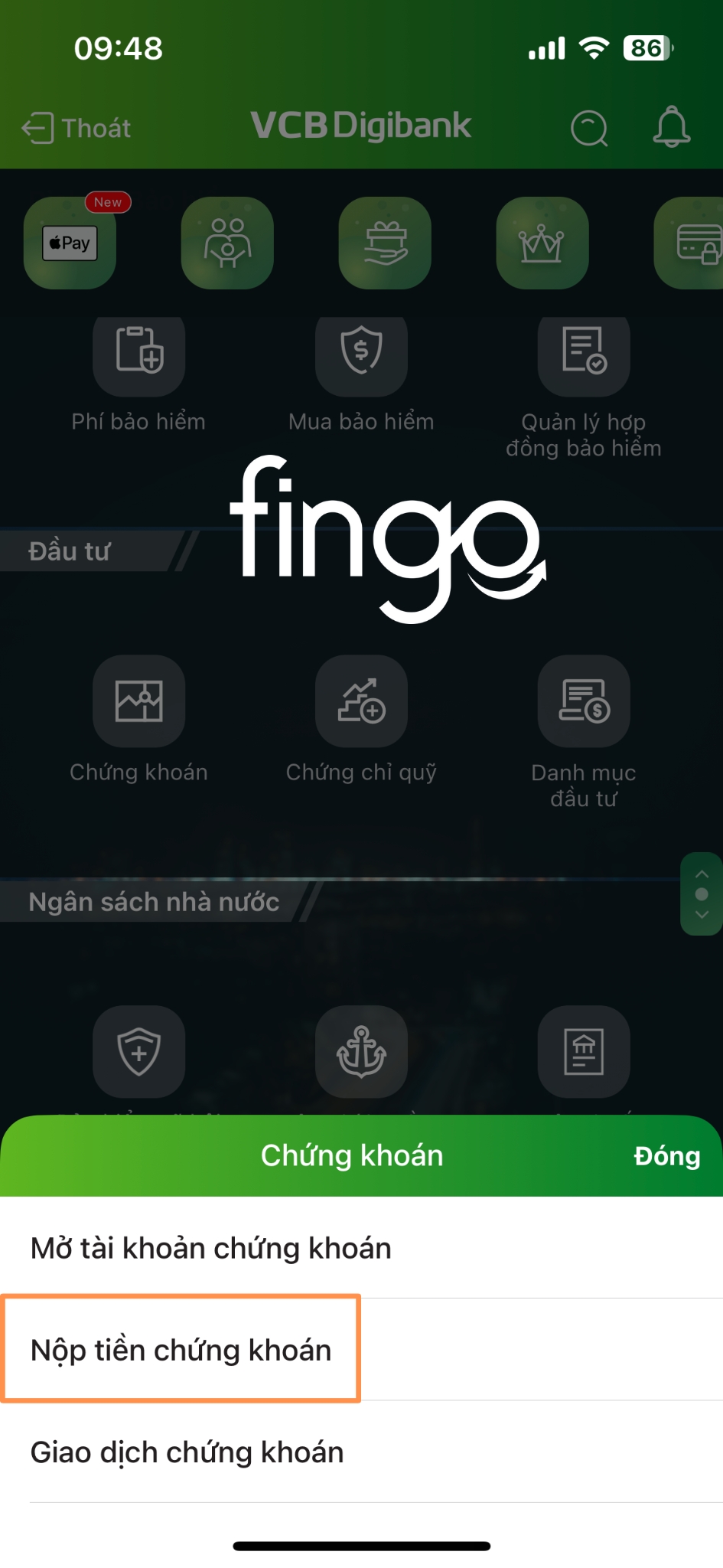 Cách nộp tiền chứng khoán bước 1