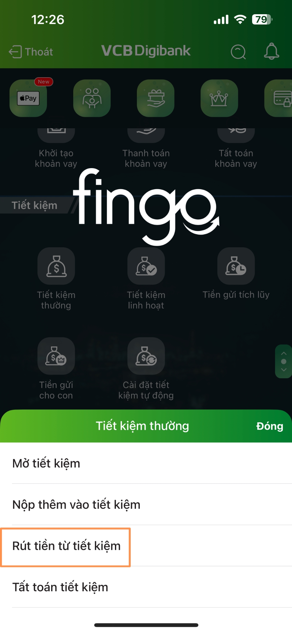 Cách rút tiền tiết kiệm online Vietcombank bước 2