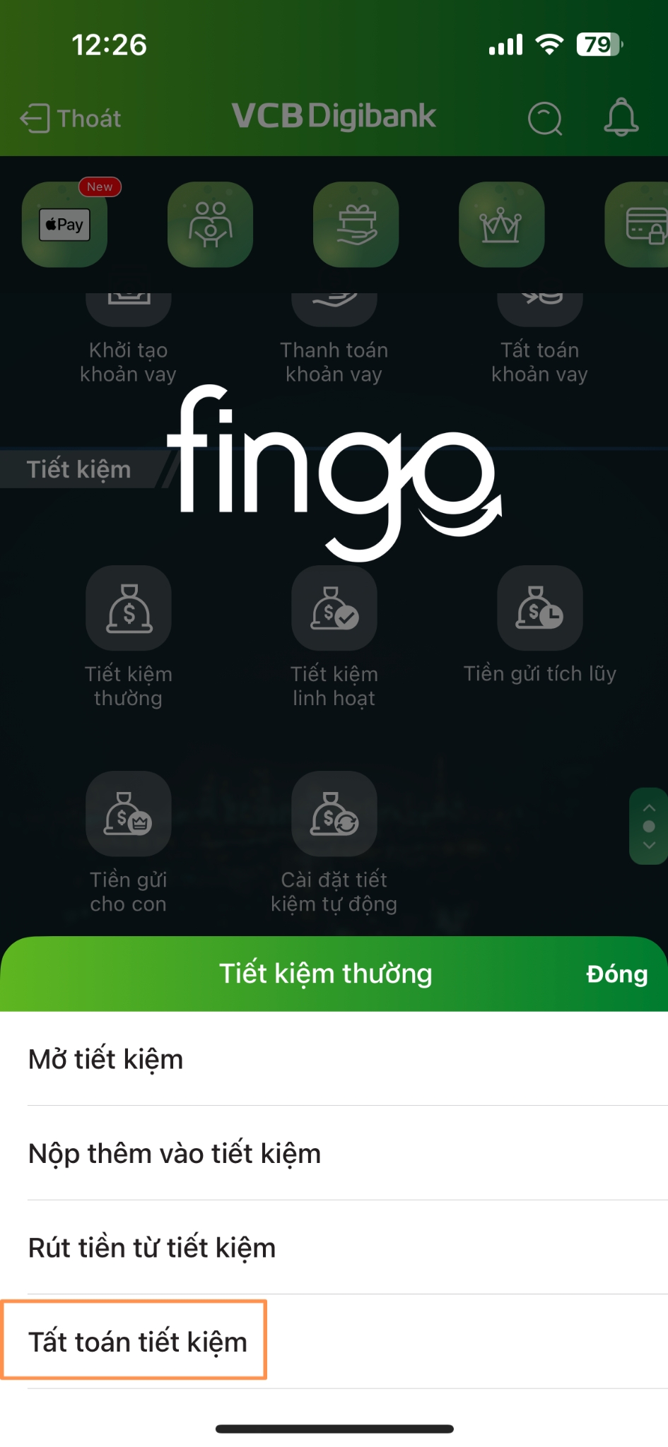 Cách tất toán tiền tiết kiệm online Vietcombank bước 2