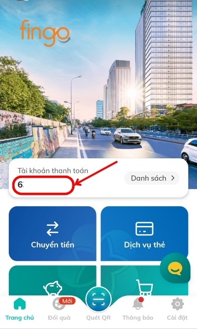 Nhấn vào số tài khoản đang hiển thị mặc định.