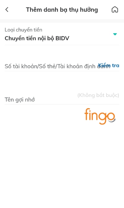 Nhập các thông tin của tài khoản muốn lưu vào danh bạ thụ hưởng.