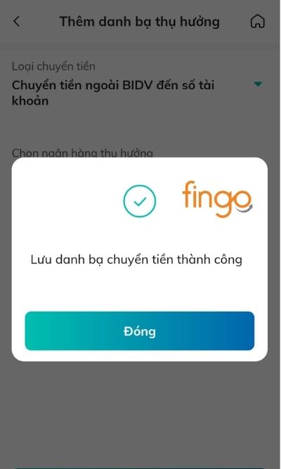 Màn hình lúc này hiển thị thông báo Lưu danh bạ chuyển tiền thành công.