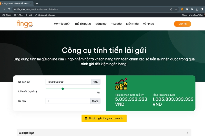 Cách tính lãi suất ngân hàng bước 2