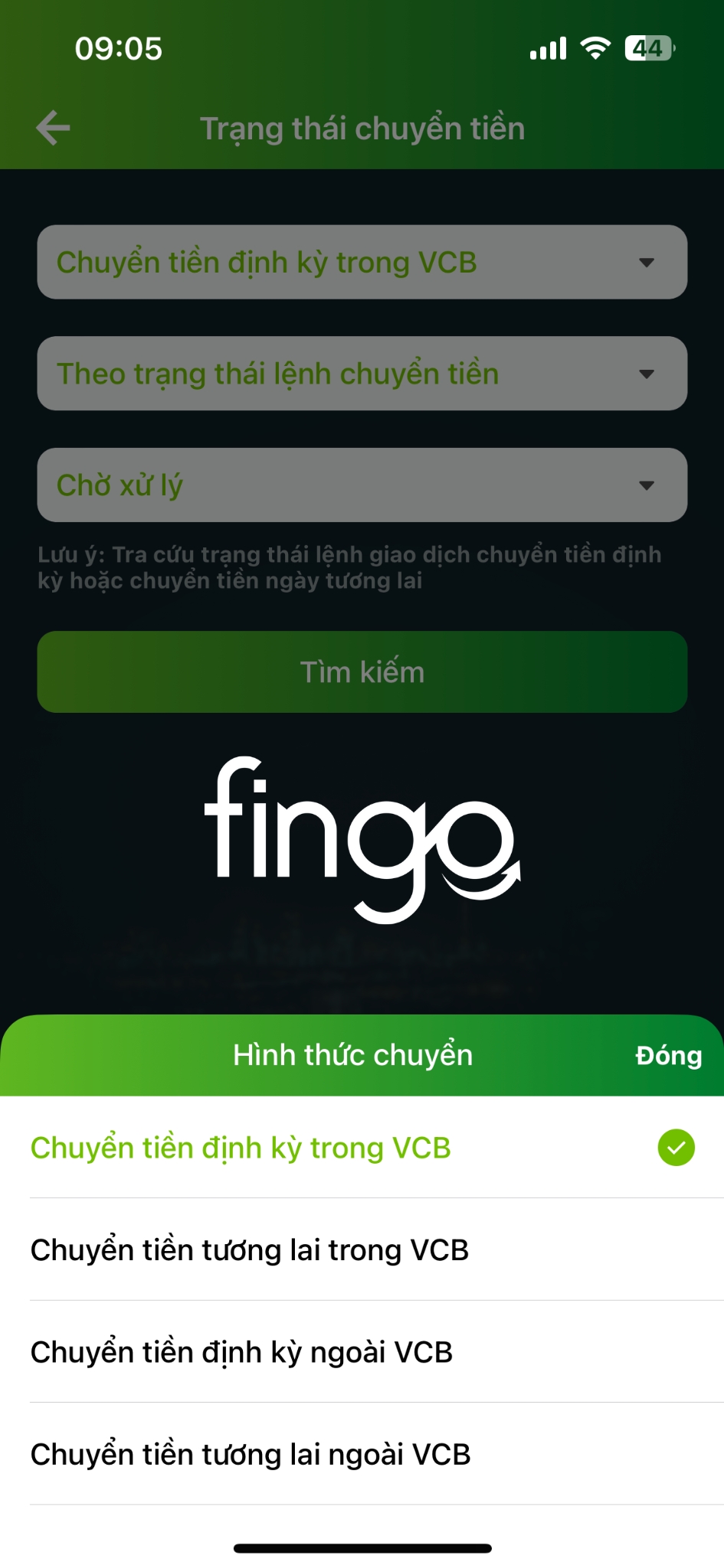 Cách xem trạng thái chuyển tiền Vietcombank bước 2