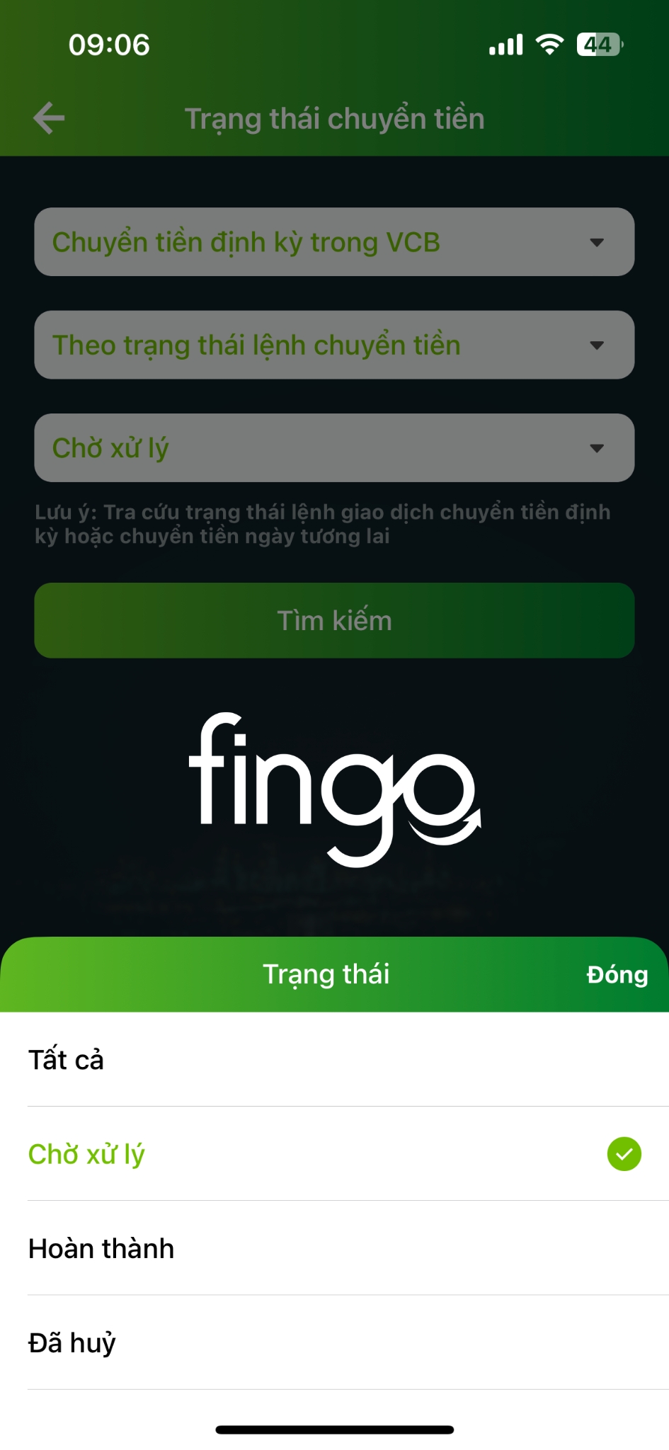 Cách xem trạng thái chuyển tiền Vietcombank bước 4