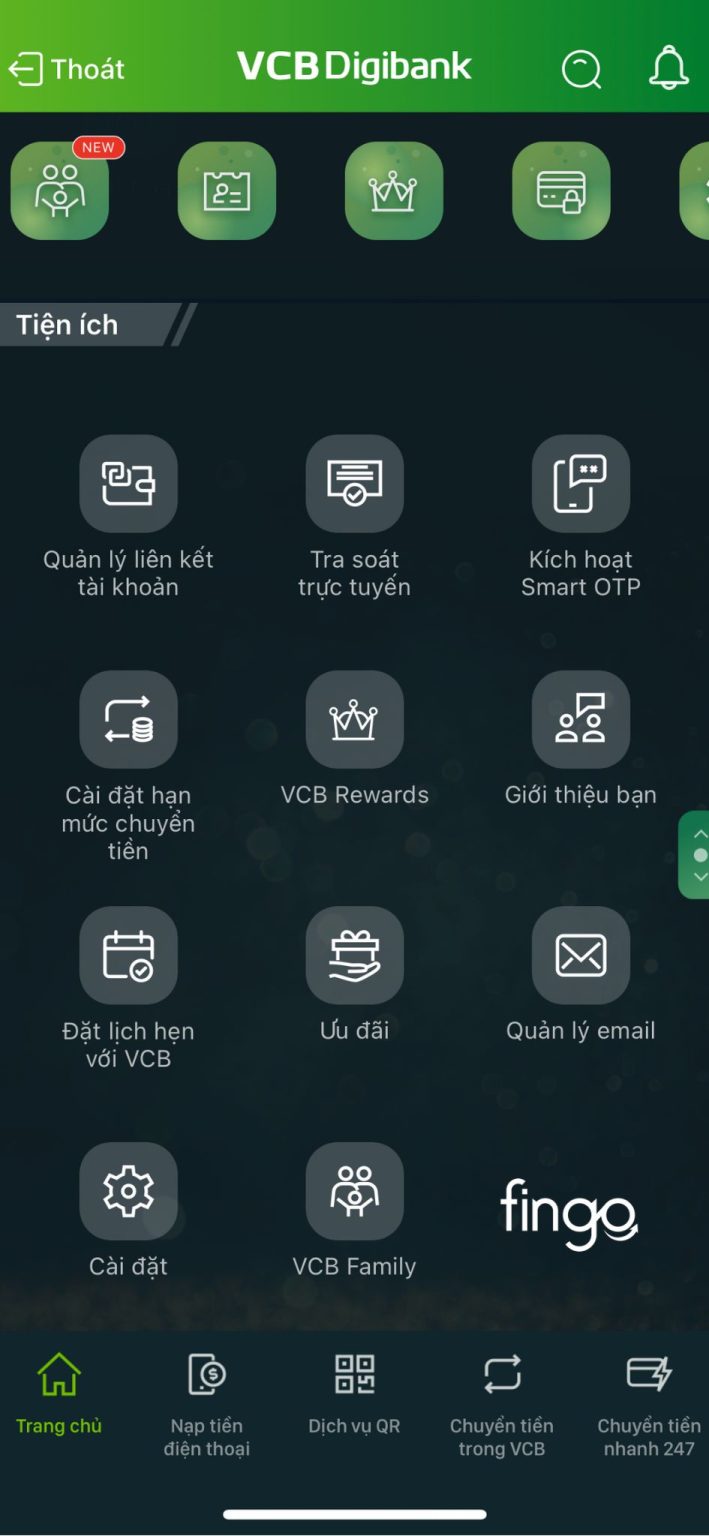 Cách cài đặt hạn mức chuyển tiền Vietcombank bước 2
