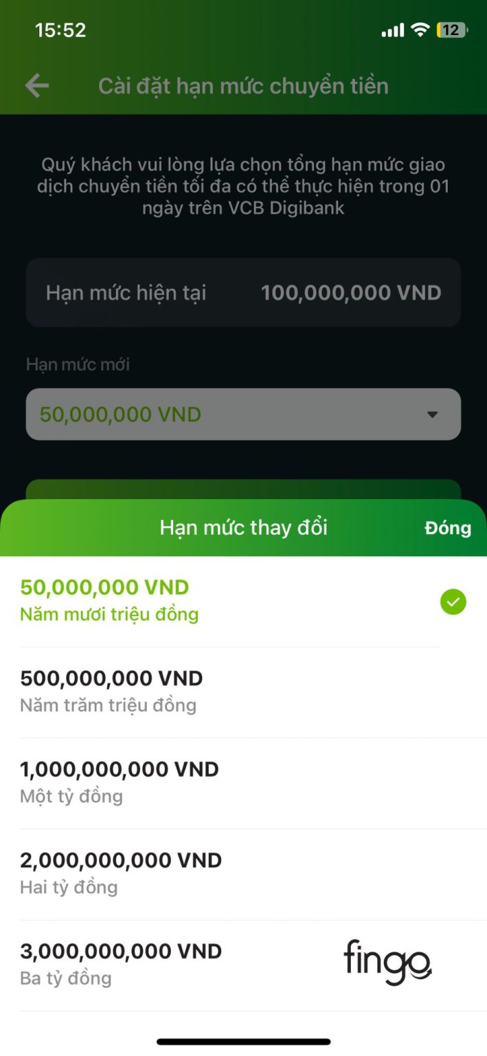 Cách cài đặt hạn mức chuyển tiền Vietcombank bước 3