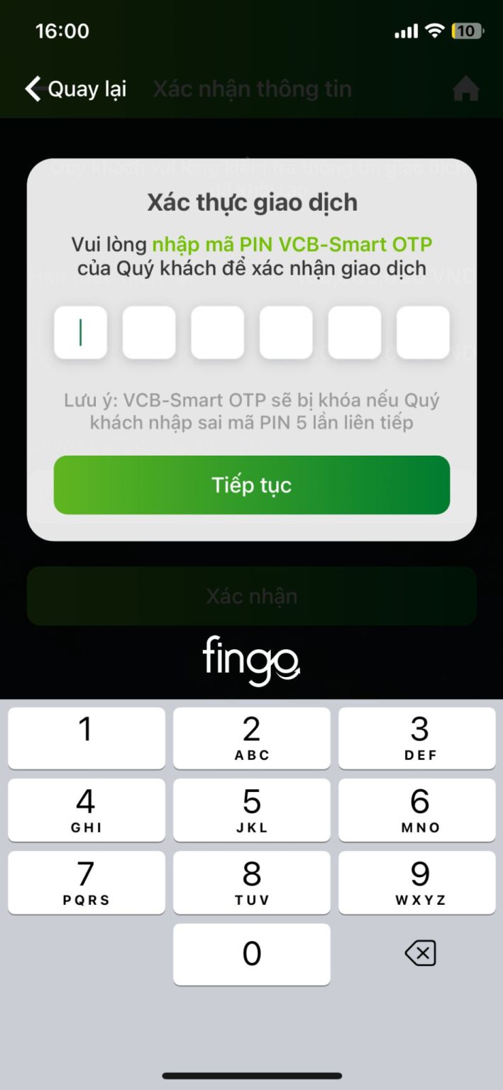 Cách cài đặt hạn mức chuyển tiền Vietcombank bước 4