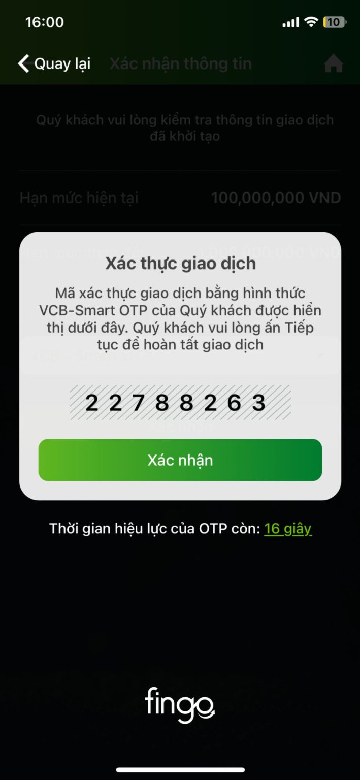 Cách cài đặt hạn mức chuyển tiền Vietcombank bước 5