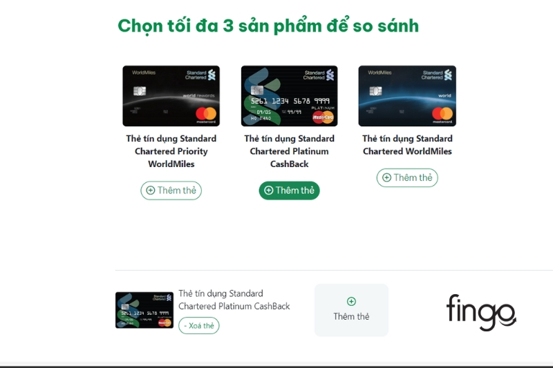 Chọn các loại thẻ để so sánh