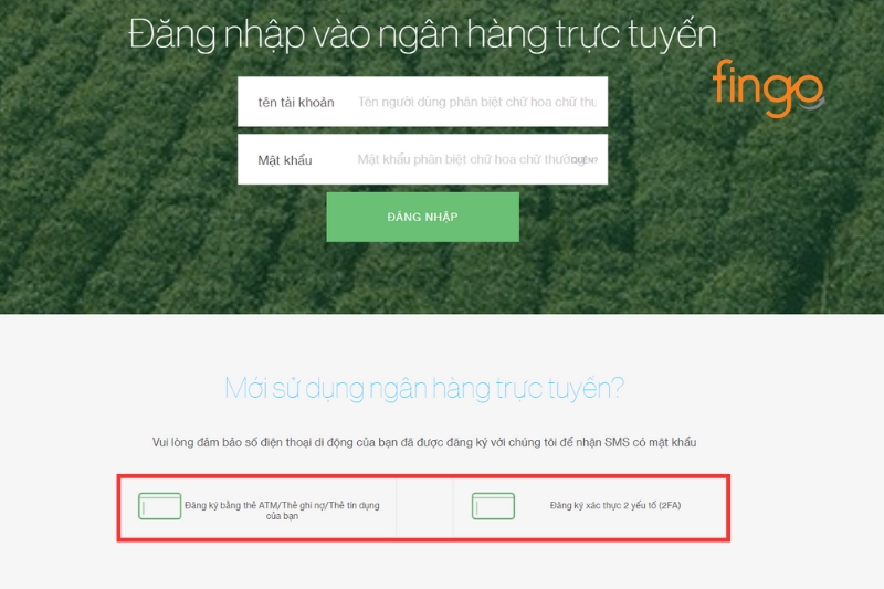 Chọn "Đăng ký bằng thẻ ATM/Thẻ ghi nợ/Thẻ tín dụng của bạn" hoặc "Đăng ký xác thực 2 yếu tố (2FA)"