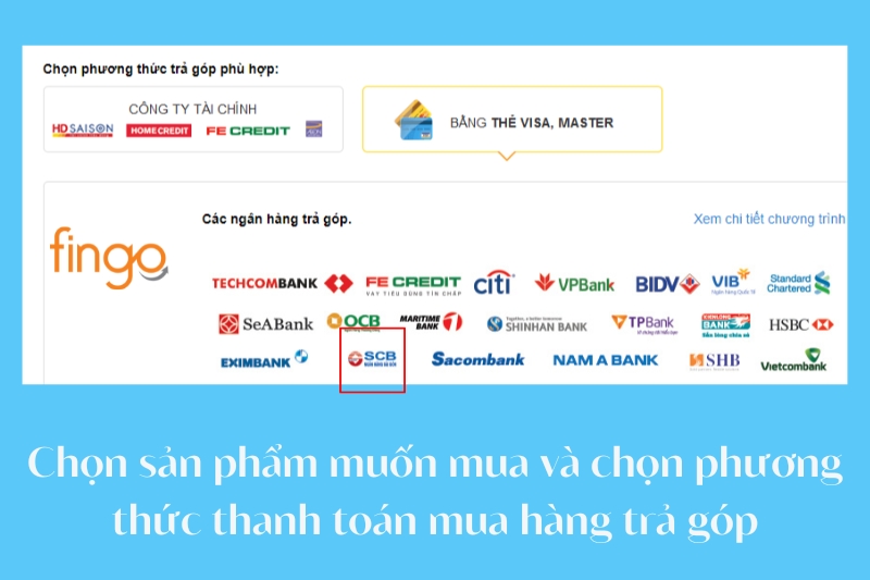 Chọn phương thức thanh toán bằng thẻ tín dụng SCB.