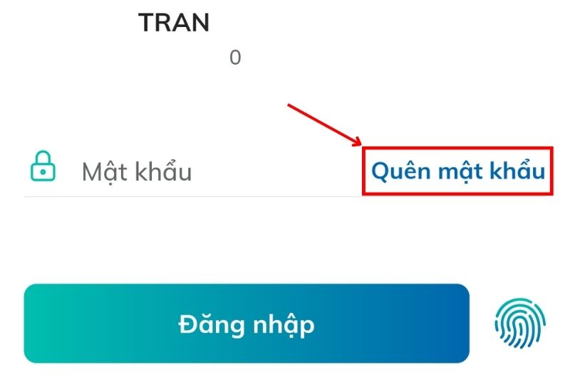 Lấy lại mật khẩu ở mục Quên mật khẩu trên ứng dụng SmartBanking BIDV