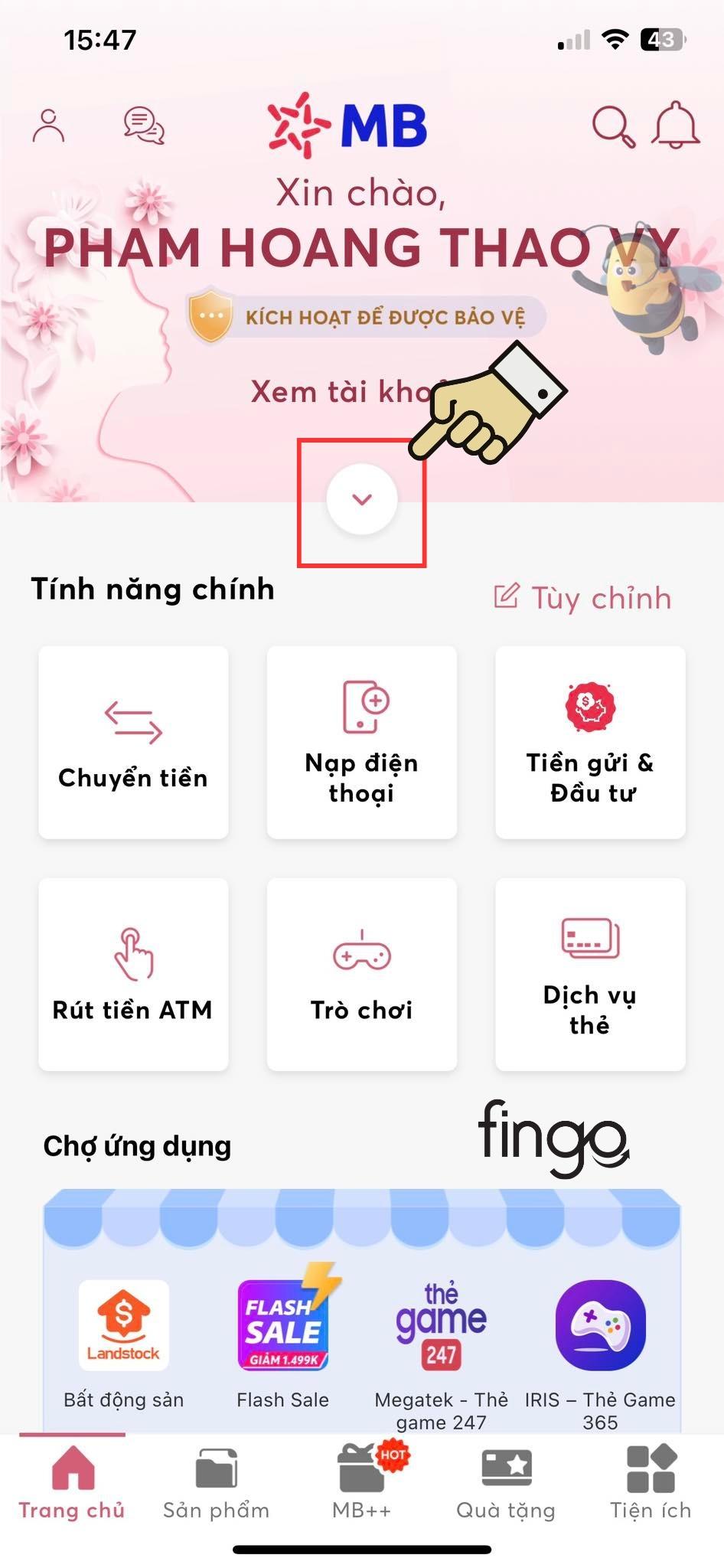 Chọn dấu mũi tên xuống