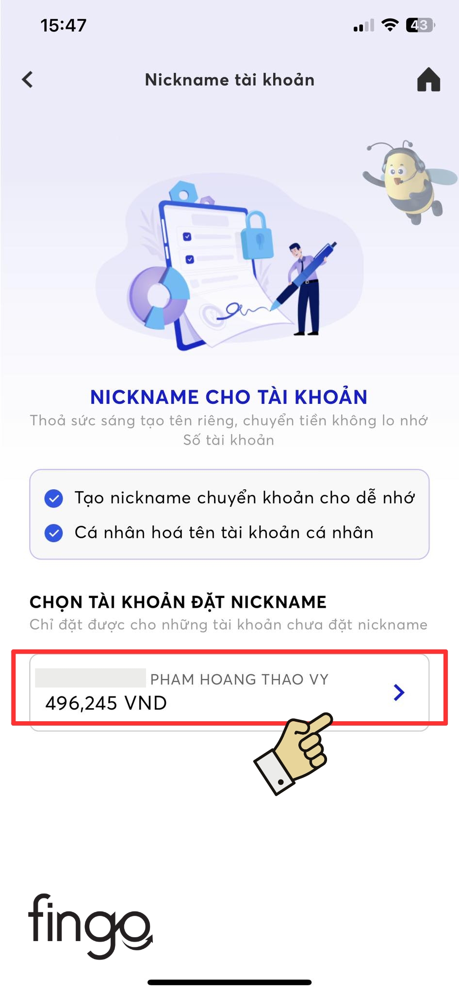 Chọn vào tài khoản mà bạn muốn đặt nickname
