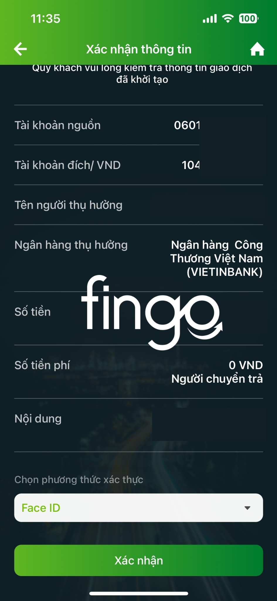 Cách chuyển tiền nhanh 24/7 Vietcombank bước 3