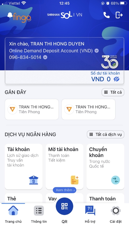 Kiểm tra số dư tài khoản Shinhan Bank qua Mobile Banking SOL