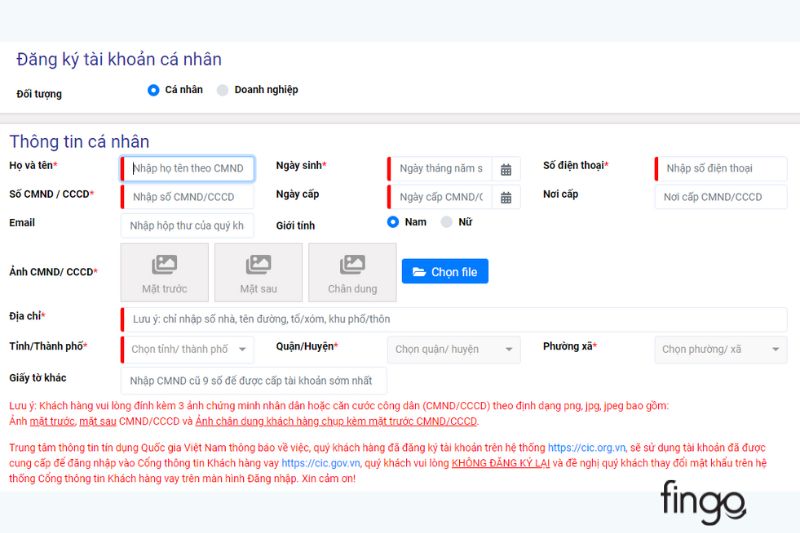 Hoàn tất việc điền thông tin cá nhân để đăng ký tài khoản.