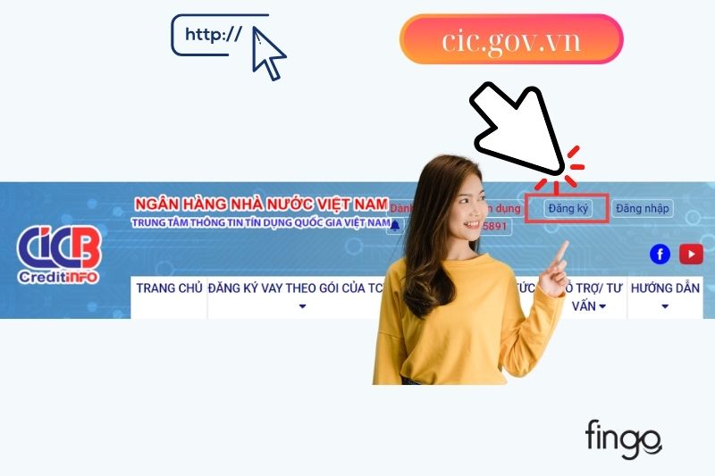 Nhấn vào mục "Đăng ký tài khoản" ở góc bên phải trên cùng.