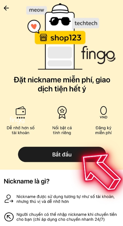 Nhấn chọn bắt đầu để đặt nickname