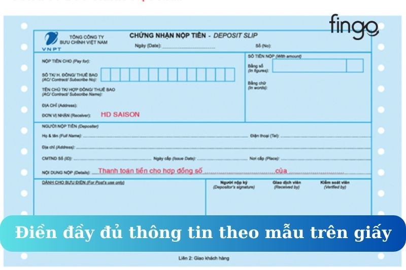 Điền đầy đủ thông tin theo mẫu để thanh toán khoản vay HD SAISON