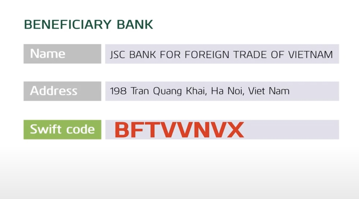 Giao dịch bằng Swift Code Vietcombank bước 1