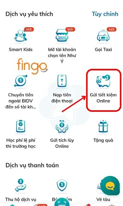 Đăng nhập ứng dụng SmartBanking BIDV. Tại màn hình chính, chọn mục Gửi tiết kiệm Online.