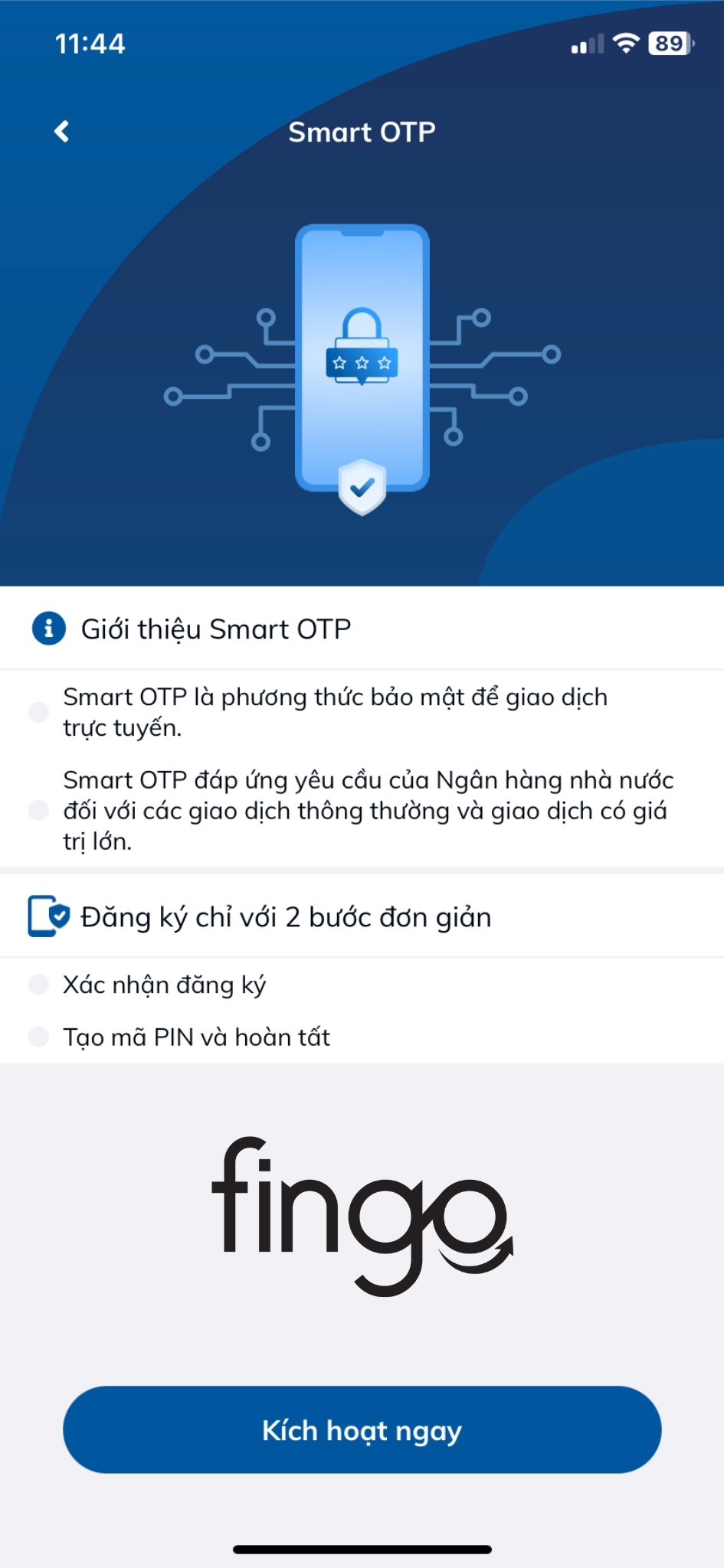 Cách kích hoạt Smart OTP Sacombank bước 2