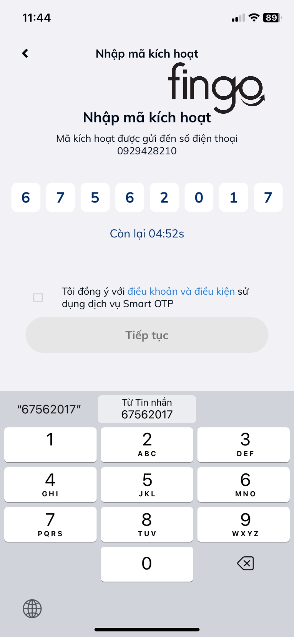 Cách kích hoạt Smart OTP Sacombank bước 3