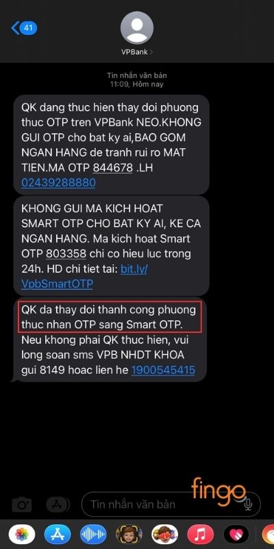 Kích hoạt Smart OTP VPBank thành công