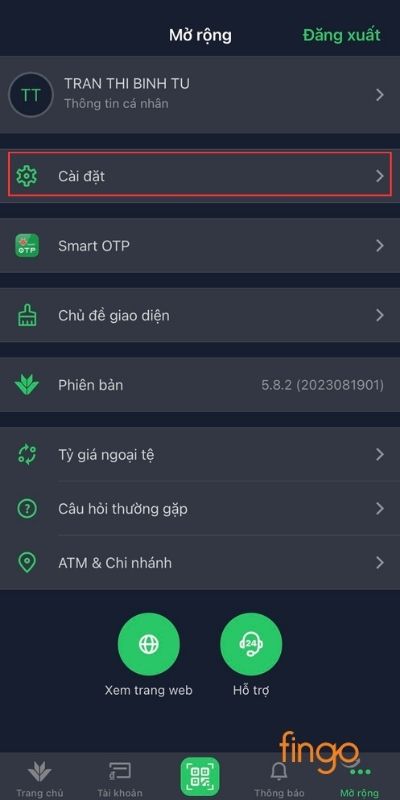 Chọn Cài đặt
