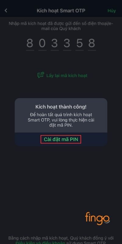 Cài đặt mã PIN cho Smart OTP VPBank
