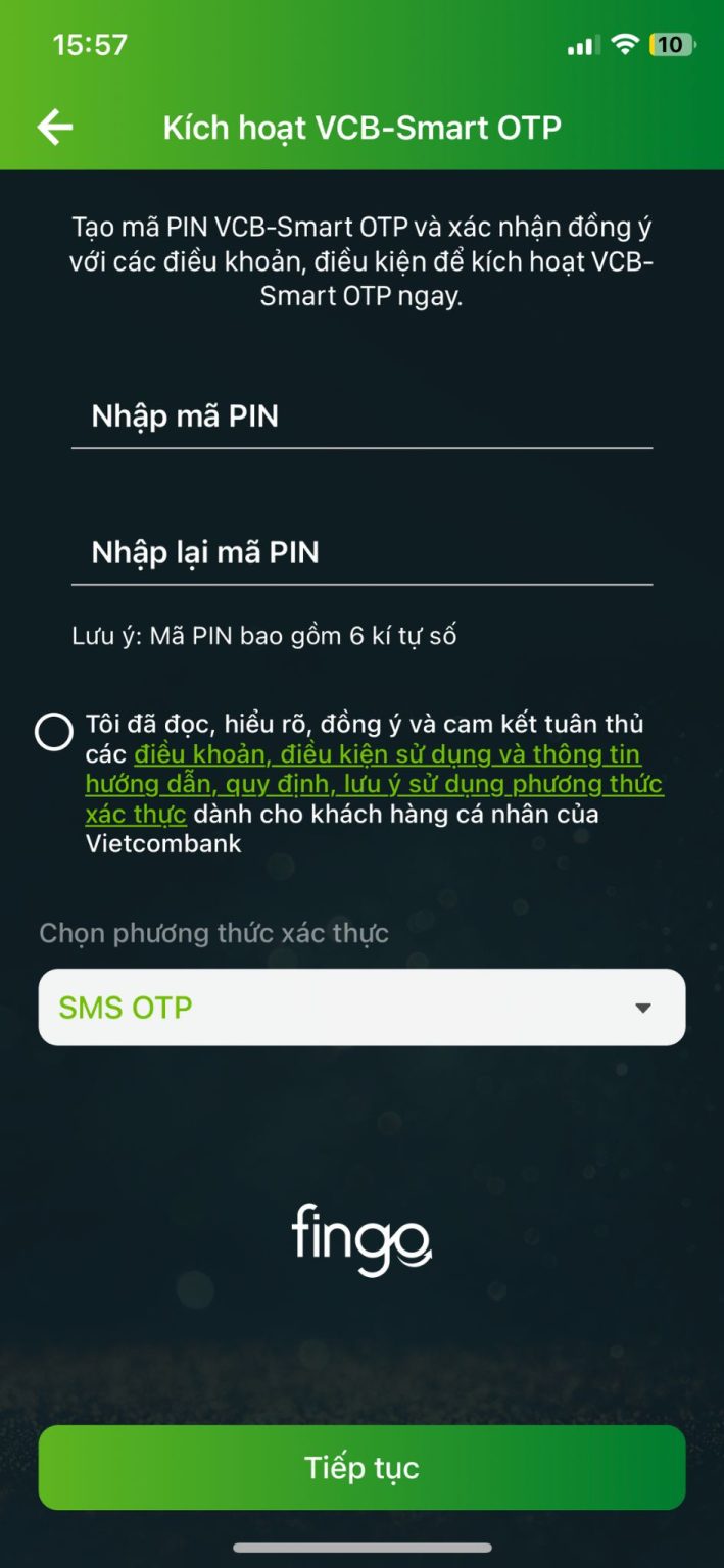 Cách kích hoạt VCB - Smart OTP bước 2