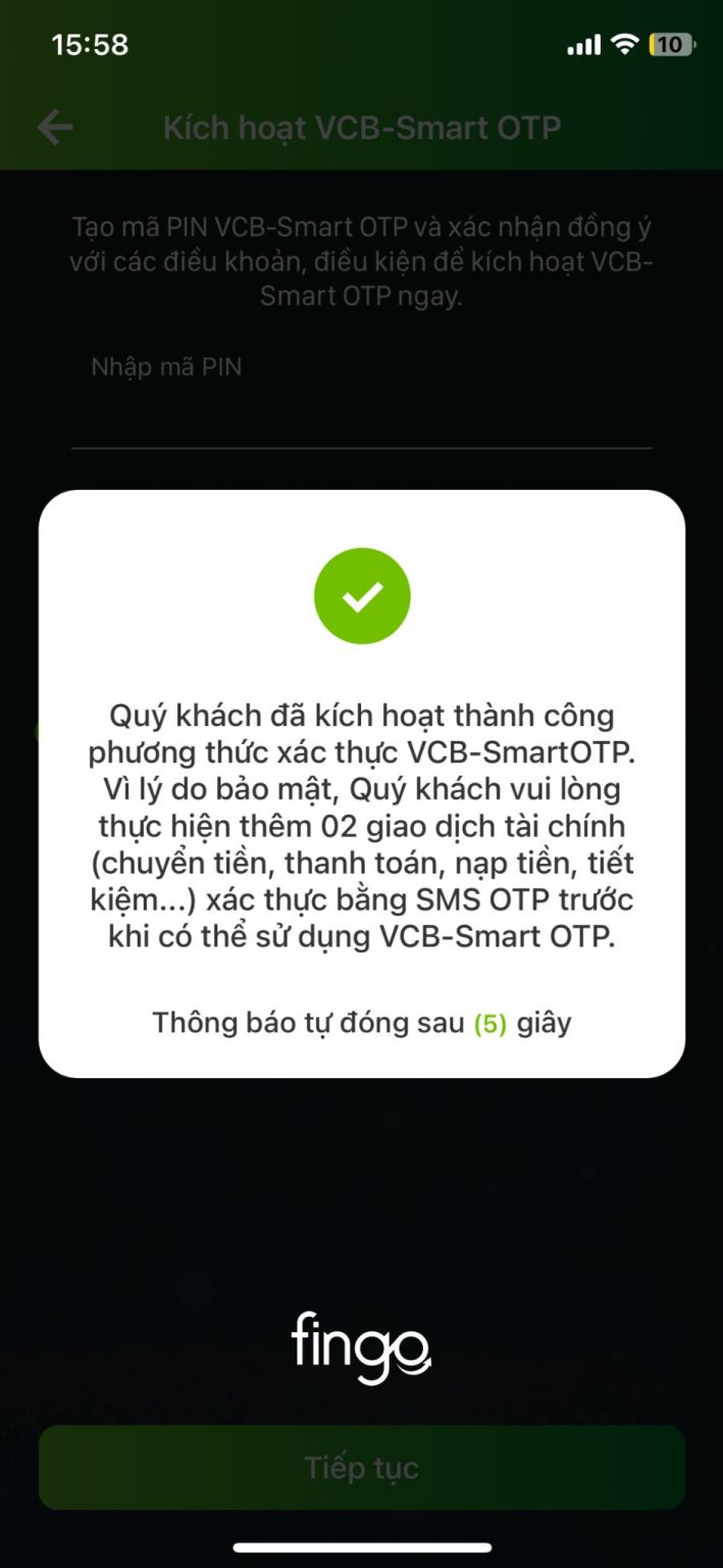 Cách kích hoạt VCB - Smart OTP bước 4
