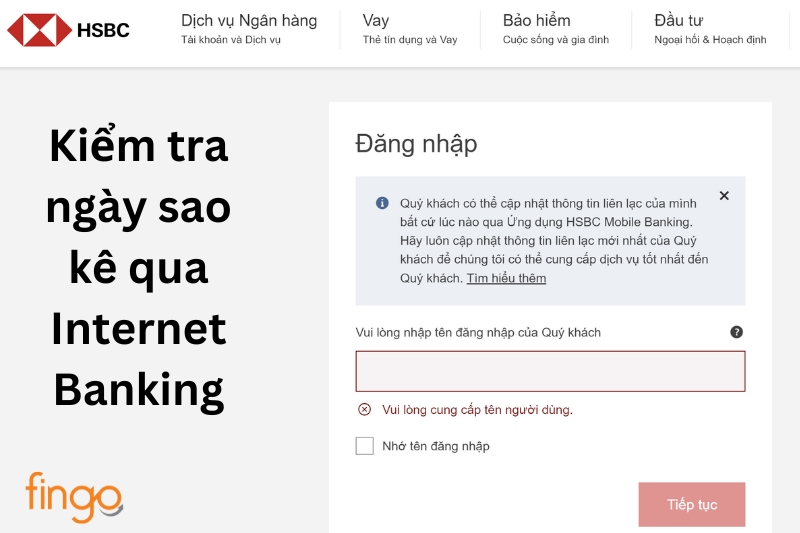 Kiểm tra ngày sao kê thẻ tín dụng HSBC qua Internet Banking