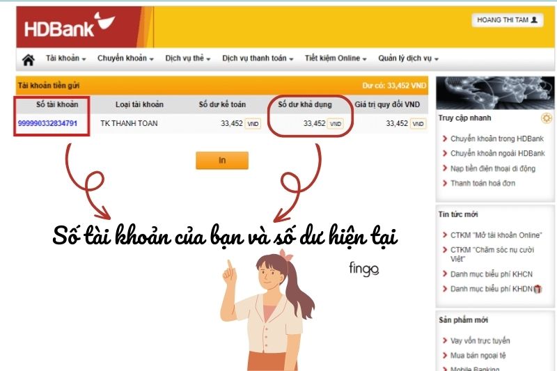 Kiểm tra số dư qua Internet Banking HDBank