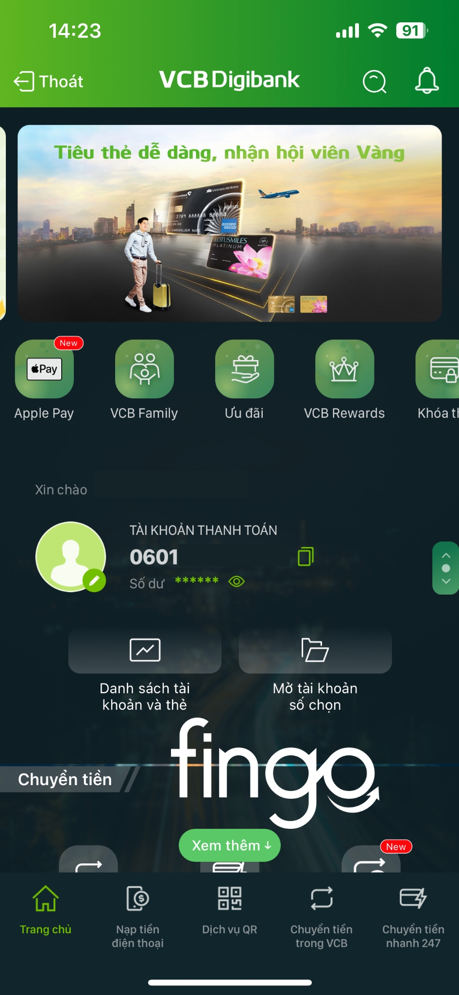 Cách kiểm tra thời hạn thẻ Vietcombank bước 1